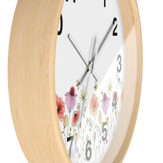 Floral Garden Wall Clock - Bohemian Decor, Home Office Clock, Gift for Nature Lovers, Rustic Wall Art